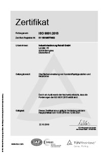Einzelzertifikat ISO 9001:2015